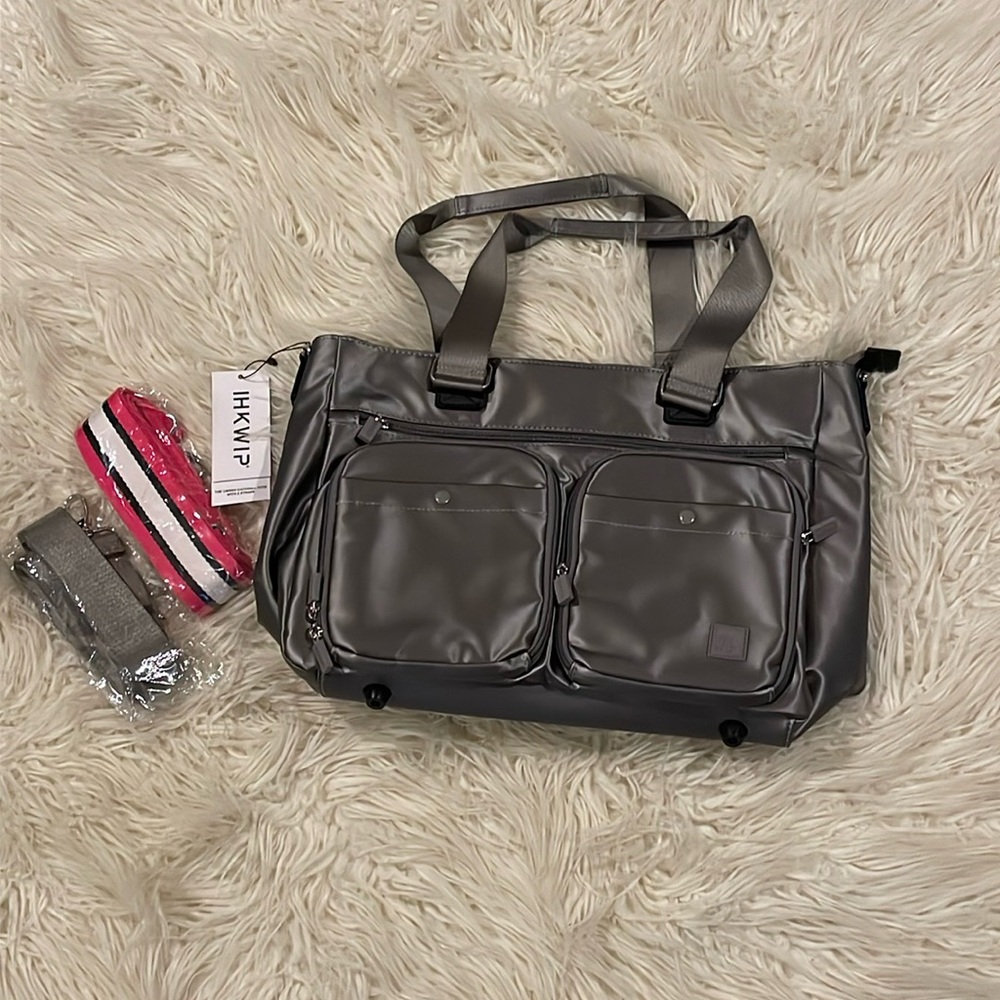 IHKWIP Cargo Catchall Tote with Two Crossbody Straps Metallic Stone Grey